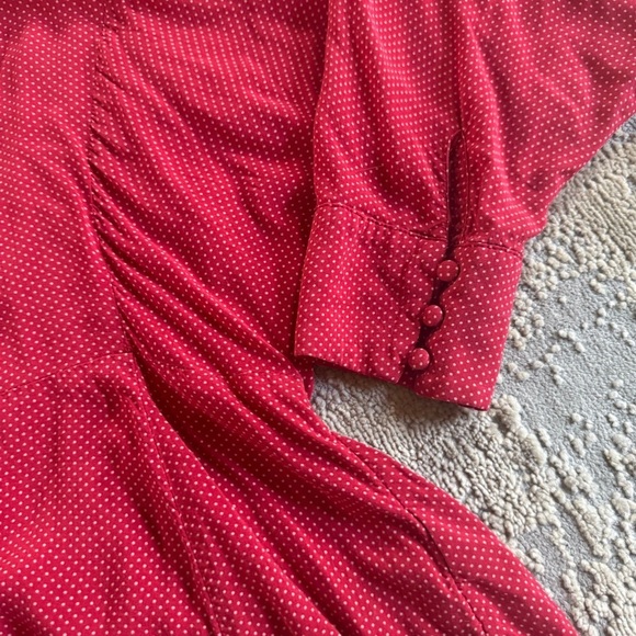 Maeve Anthropologie Chatham Blouse Polka Dot Top Red white buttons XS - Picture 6 of 12